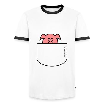 Pig comes out of the pocket - Men's Ringer Shirt - white/black - Front - AI Model Female 172 light (172cm) & AI Model Male 178 dark (178cm)