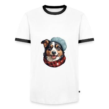 Les porteurs d’écharpe au pays de l’hiver canin - T-shirt contrasté Homme - blanc/noir - Devant - AI Model Female 172 light (172cm) & AI Model Male 178 dark (178cm)