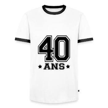 40 ANS,âge - T-shirt contrasté Homme - blanc/noir - Devant - AI Model Female 172 light (172cm) & AI Model Male 178 dark (178cm)