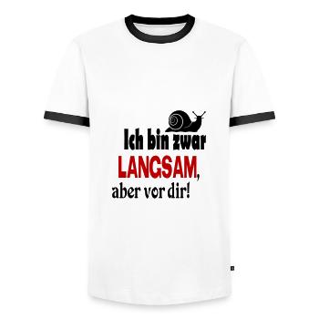 Schnecke Sprüche Ich bin langsam - Männer Kontrast-T-Shirt - Weiß/Schwarz - Vorne - AI Model Female 172 light (172cm) & AI Model Male 178 dark (178cm)