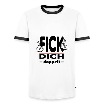 Fick Dich doppelt Mittelfinger Fuck Off Sprüche - Männer Kontrast-T-Shirt - Weiß/Schwarz - Vorne - AI Model Female 172 light (172cm) & AI Model Male 178 dark (178cm)