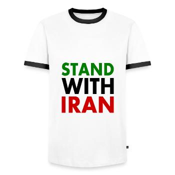 Stand with iran - Männer Kontrast-T-Shirt - Weiß/Schwarz - Vorne - AI Model Female 172 light (172cm) & AI Model Male 178 dark (178cm)