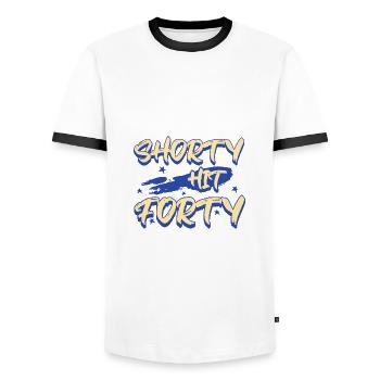 Shorty Hit Forty Hello Forties Wird 40. Geburtstag - Männer Kontrast-T-Shirt - Weiß/Schwarz - Vorne - AI Model Female 172 light (172cm) & AI Model Male 178 dark (178cm)