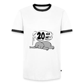 Geburtstag 20 Birthday Lustig Elefant Na und - Männer Kontrast-T-Shirt - Weiß/Schwarz - Vorne - AI Model Female 172 light (172cm) & AI Model Male 178 dark (178cm)