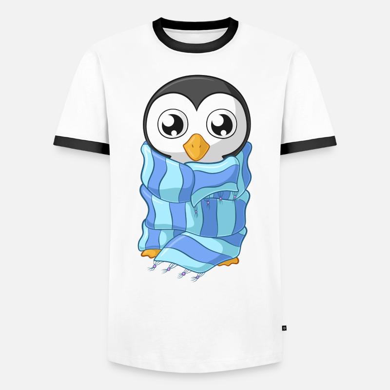 Frierender Comic Pinguin - Männer Kontrast-T-Shirt - Weiß/Schwarz