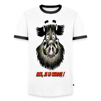 Boar, Moi Je Le Chasse! - Men's Ringer Shirt - white/black - Front - AI Model Female 172 light (172cm) & AI Model Male 178 dark (178cm)
