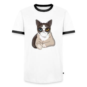 Non, Nö, Nope - Chat paresseux avec majeur - T-shirt contrasté Homme - blanc/noir - Devant - AI Model Female 172 light (172cm) & AI Model Male 178 dark (178cm)