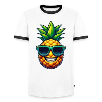 Cool Pineapple with Sunglasses Kawaii - Men's Ringer Shirt - white/black - Front - AI Model Female 172 light (172cm) & AI Model Male 178 dark (178cm)