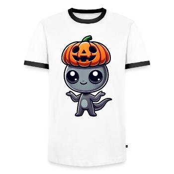 Halloween Alien Pumpkin Whimsical Hat - Men's Ringer Shirt - white/black - Front - AI Model Female 172 light (172cm) & AI Model Male 178 dark (178cm)