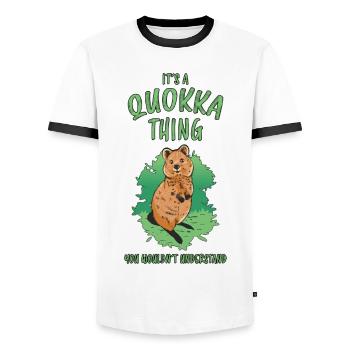 Quokka Saying Fun Australia Marsupial Gift - Men's Ringer Shirt - white/black - Front - AI Model Female 172 light (172cm) & AI Model Male 178 dark (178cm)