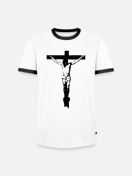 Christus am Kreuz - Männer Kontrast-T-Shirt - Weiß/Schwarz