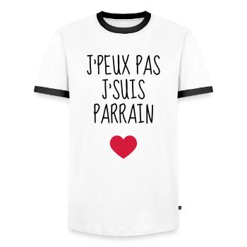 Onkel / Tante / Vetter / Cousin / Kusine - Männer Kontrast-T-Shirt - Weiß/Schwarz - Vorne - AI Model Female 172 light (172cm) & AI Model Male 178 dark (178cm)