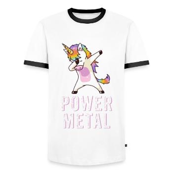 Power Metal Dabbing Einhorn - Dabbing Einhorn - Männer Kontrast-T-Shirt - Weiß/Schwarz - Vorne - AI Model Female 172 light (172cm) & AI Model Male 178 dark (178cm)