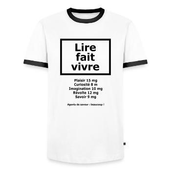 Lire fait vivre - T-shirt contrasté Homme - blanc/noir - Devant - AI Model Female 172 light (172cm) & AI Model Male 178 dark (178cm)