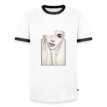 Gebrochene Mädchen - Männer Kontrast-T-Shirt - Weiß/Schwarz - Vorne - AI Model Female 172 light (172cm) & AI Model Male 178 dark (178cm)