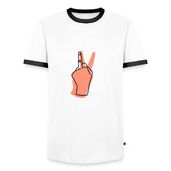 peace peach - Men's Ringer Shirt - white/black - Front - AI Model Female 172 light (172cm) & AI Model Male 178 dark (178cm)