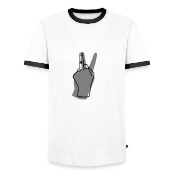 peace gray - Men's Ringer Shirt - white/black - Front - AI Model Female 172 light (172cm) & AI Model Male 178 dark (178cm)