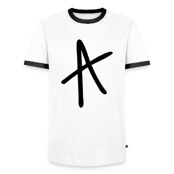 Letter A - Men's Ringer Shirt - white/black - Front - AI Model Female 172 light (172cm) & AI Model Male 178 dark (178cm)