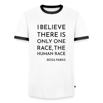 Citation de parcs d'autobus roses cadeau Nah de lutte contre le racisme - T-shirt contrasté Homme - blanc/noir - Devant - AI Model Female 172 light (172cm) & AI Model Male 178 dark (178cm)