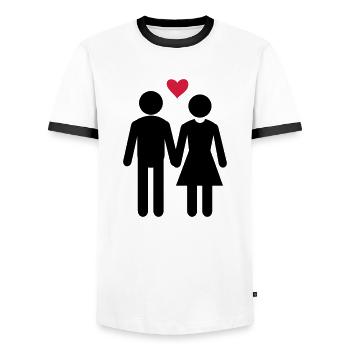 Love, Couple, Valentine's Day, Liebe Paar - Men's Ringer Shirt - white/black - Front - AI Model Female 172 light (172cm) & AI Model Male 178 dark (178cm)