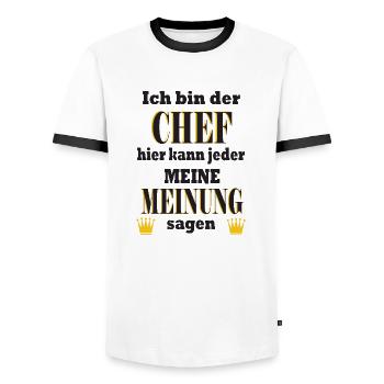Ich bin der Chef - Meine Meinung - Männer Kontrast-T-Shirt - Weiß/Schwarz - Vorne - AI Model Female 172 light (172cm) & AI Model Male 178 dark (178cm)