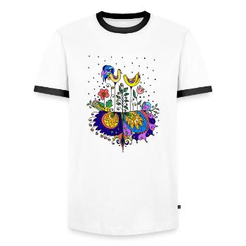 Hen and rooster - Men's Ringer Shirt - white/black - Front - AI Model Female 172 light (172cm) & AI Model Male 178 dark (178cm)