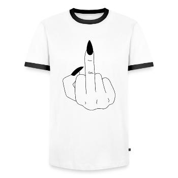 Doigt du milieu - amour - main - amour - T-shirt contrasté Homme - blanc/noir - Devant - AI Model Female 172 light (172cm) & AI Model Male 178 dark (178cm)
