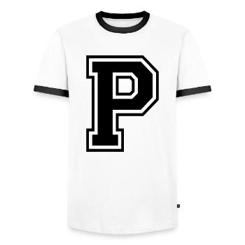 Letter P Team Football Baseball Basketball University - Men's Ringer Shirt - white/black - Front - AI Model Female 172 light (172cm) & AI Model Male 178 dark (178cm)