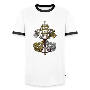 Wappen des Papstes Heiliger Stuhl - Männer Kontrast-T-Shirt - Weiß/Schwarz - Vorne - AI Model Female 172 light (172cm) & AI Model Male 178 dark (178cm)