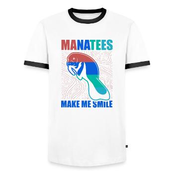 Cute Manatee Ironic Saying Sea Animal Wildlife - Men's Ringer Shirt - white/black - Front - AI Model Female 172 light (172cm) & AI Model Male 178 dark (178cm)