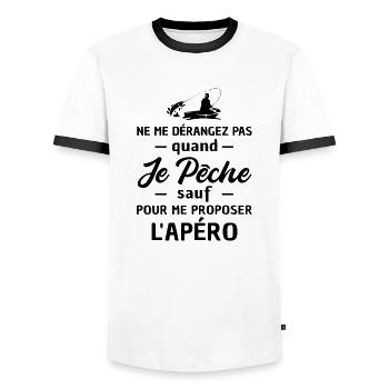pêche et l'apéro / humour pêche - T-shirt contrasté Homme - blanc/noir - Devant - AI Model Female 172 light (172cm) & AI Model Male 178 dark (178cm)
