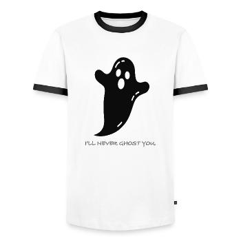 I LL NEVER GHOST YOU - Men's Ringer Shirt - white/black - Front - AI Model Female 172 light (172cm) & AI Model Male 178 dark (178cm)