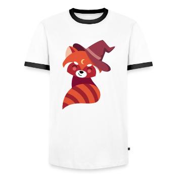 red panda with magic hat - Men's Ringer Shirt - white/black - Front - AI Model Female 172 light (172cm) & AI Model Male 178 dark (178cm)