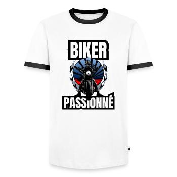 biker passionné - T-shirt contrasté Homme - blanc/noir - Devant - AI Model Female 172 light (172cm) & AI Model Male 178 dark (178cm)