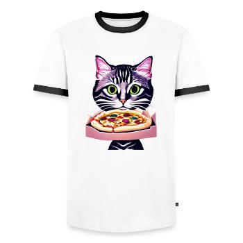 Pizza Kätzchen Katze Pizzeria Kater Pizzaliebhaber - Männer Kontrast-T-Shirt - Weiß/Schwarz - Vorne - AI Model Female 172 light (172cm) & AI Model Male 178 dark (178cm)