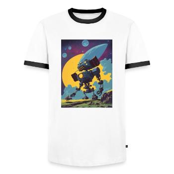 50s Cartoon - Crazy Robot - Sci-Fi - Men's Ringer Shirt - white/black - Front - AI Model Female 172 light (172cm) & AI Model Male 178 dark (178cm)