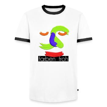 farbenfroh 5 weiss mit balken schw groß - Männer Kontrast-T-Shirt - Weiß/Schwarz - Vorne - AI Model Female 172 light (172cm) & AI Model Male 178 dark (178cm)