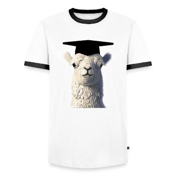 Schulabschluss Bachelor Studium Absolvent Alpaka - Männer Kontrast-T-Shirt - Weiß/Schwarz - Vorne - AI Model Female 172 light (172cm) & AI Model Male 178 dark (178cm)