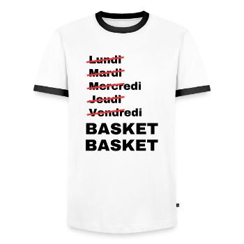 week-end basket - T-shirt contrasté Homme - blanc/noir - Devant - AI Model Female 172 light (172cm) & AI Model Male 178 dark (178cm)