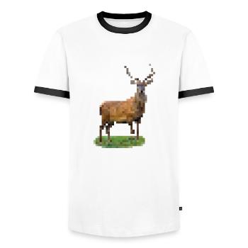 Pixel Hirsch - Männer Kontrast-T-Shirt - Weiß/Schwarz - Vorne - AI Model Female 172 light (172cm) & AI Model Male 178 dark (178cm)