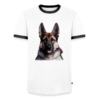 German Shepherd Puppy Dog Owner - Men's Ringer Shirt - white/black - Front - AI Model Female 172 light (172cm) & AI Model Male 178 dark (178cm)