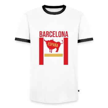 Barcelona Souvenir Bull Barcelona - Men's Ringer Shirt - white/black - Front - AI Model Female 172 light (172cm) & AI Model Male 178 dark (178cm)