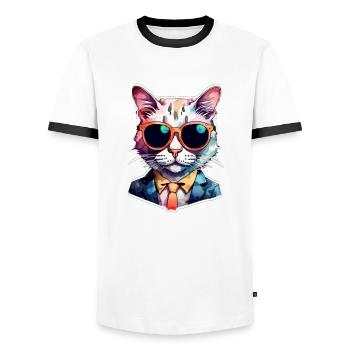 Cat Bezel - Cute Watercolor - Men's Ringer Shirt - white/black - Front - AI Model Female 172 light (172cm) & AI Model Male 178 dark (178cm)