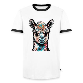 colorful alpaca - Men's Ringer Shirt - white/black - Front - AI Model Female 172 light (172cm) & AI Model Male 178 dark (178cm)