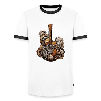 Rock n roll / Guitar / Music / Instrument - Men's Ringer Shirt - white/black - Front - AI Model Female 172 light (172cm) & AI Model Male 178 dark (178cm)