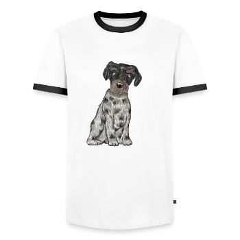 Yorkshire Biewer Terrier - Men's Ringer Shirt - white/black - Front - AI Model Female 172 light (172cm) & AI Model Male 178 dark (178cm)