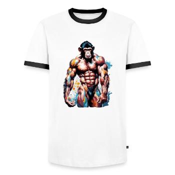 Bodybuilder / Sports / Fitness / Monkey / Muscles - Men's Ringer Shirt - white/black - Front - AI Model Female 172 light (172cm) & AI Model Male 178 dark (178cm)