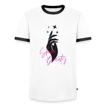 Shine beauty - T-shirt contrasté Homme - blanc/noir - Devant - AI Model Female 172 light (172cm) & AI Model Male 178 dark (178cm)