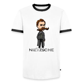 Nietzsche - Men's Ringer Shirt - white/black - Front - AI Model Female 172 light (172cm) & AI Model Male 178 dark (178cm)