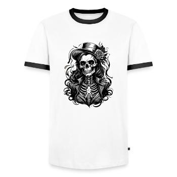 Skull / Totenkopf / Skelett / Gothic / Tattoo - Männer Kontrast-T-Shirt - Weiß/Schwarz - Vorne - AI Model Female 172 light (172cm) & AI Model Male 178 dark (178cm)